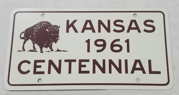 VINTAGE 1961 KANSAS CENTENNIAL LICENSE PLATE-BUFFALO-NEW OLD STOCK W/MAILING ENVELOPE!