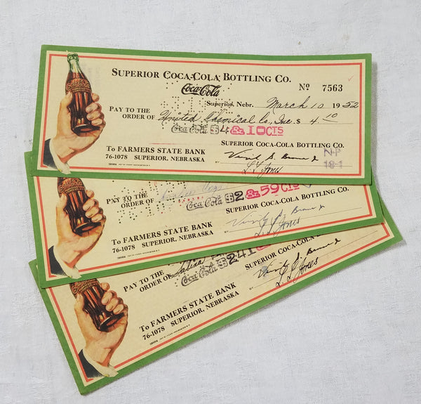 VINTAGE 1950'S COCA COLA BOTTLING CO-COKE-CANCELLED BANK CHECKS-NEBRASKA!