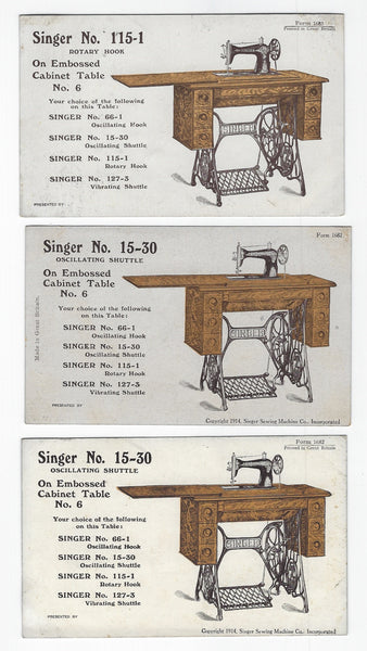 SET OF 3 ANTIQUE 1914 SINGER SEWING MACHINE ADVERTISING TRADE CARDS-COUNTRIES AROUND THE WORLD!