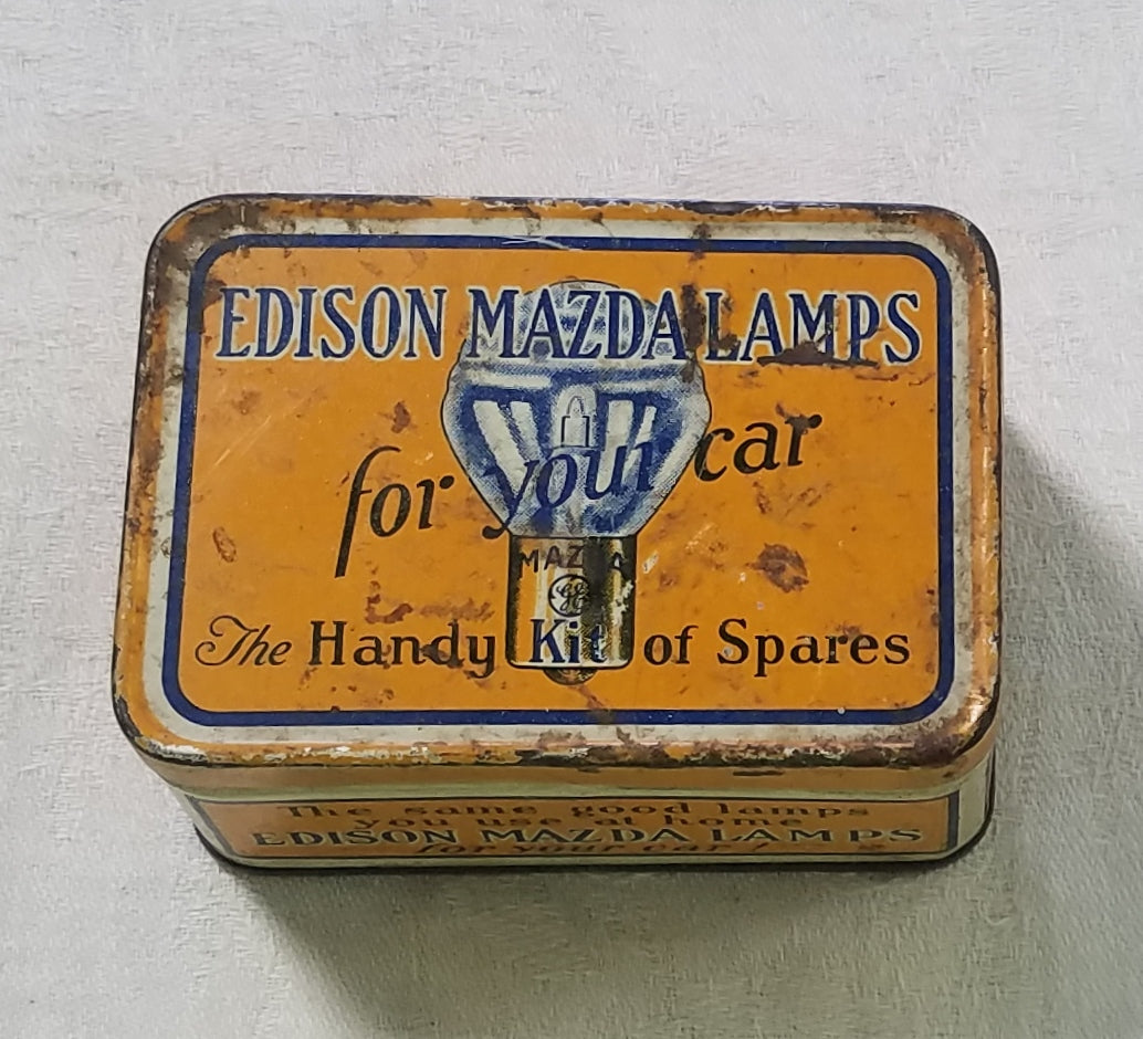 ANTIQUE 1930'S EDISON GE MAZDA LAMP TIN WITH 1 CAR-AUTO