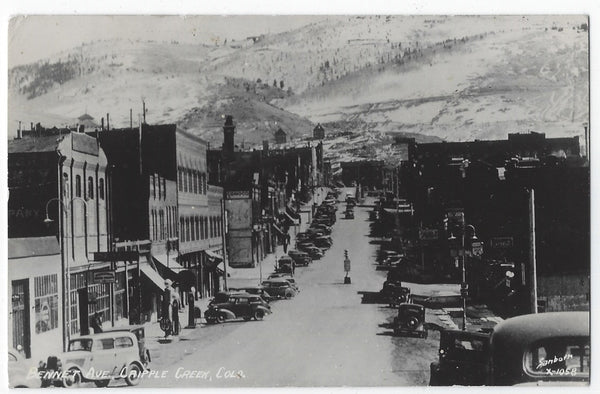 VINTAGE 1948 RPPC REAL PHOTO POSTCARD-CRIPPLE CREEK COLORADO-BENNET AVE-MAIN STREET!