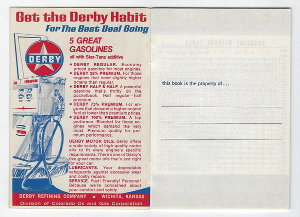 VINTAGE 1960'S DERBY GAS/OIL ADVERTISING CAR RECORD POCKET NOTEBOOKS-WICHITA KANSAS!