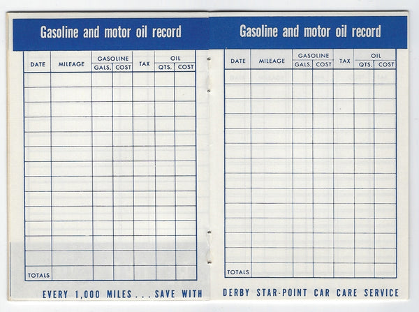 VINTAGE 1960'S DERBY GAS/OIL ADVERTISING CAR RECORD POCKET NOTEBOOKS-WICHITA KANSAS!