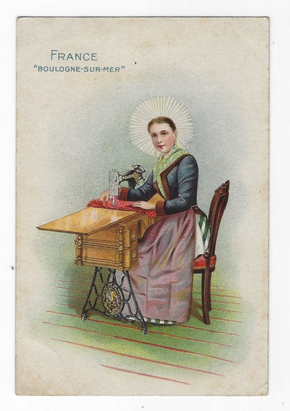 SET OF 2 ANTIQUE 1880'S SINGER SEWING MACHINE ADVERTISING TRADE CARDS-COUNTRIES OF FRANCE & JAPAN!