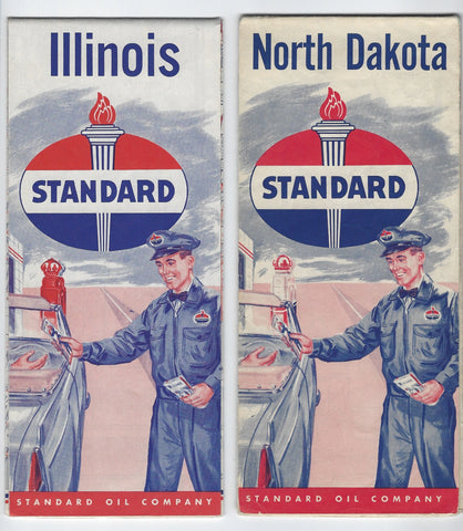 SET OF 2 VINTAGE 1950'S STANDARD GAS & OIL ROAD MAPS-GAS STATION-PUMPS!