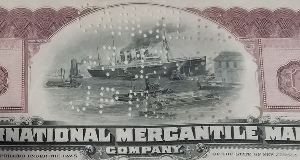 ANTIQUE 1925 INTERNATIONAL MERCANTILE MARINE COMPANY STOCK CERTIFICATE-TITANIC WHITE STAR LINE WITH FOLDER!