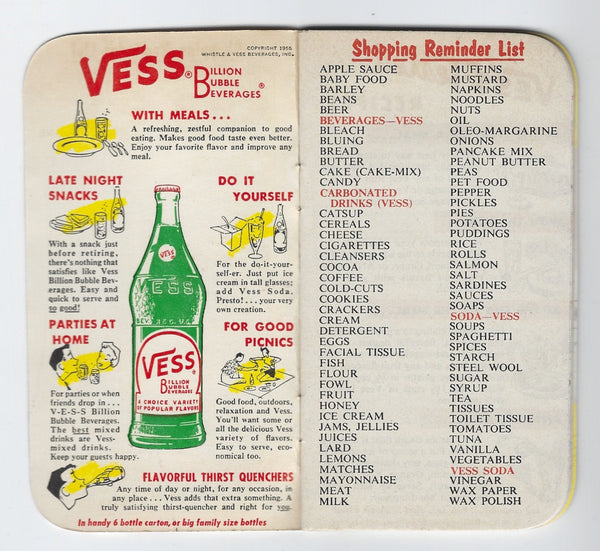 VINTAGE 1955 VESS SODA POCKET MEMO NOTEBOOKS--NEW OLD STOCK!